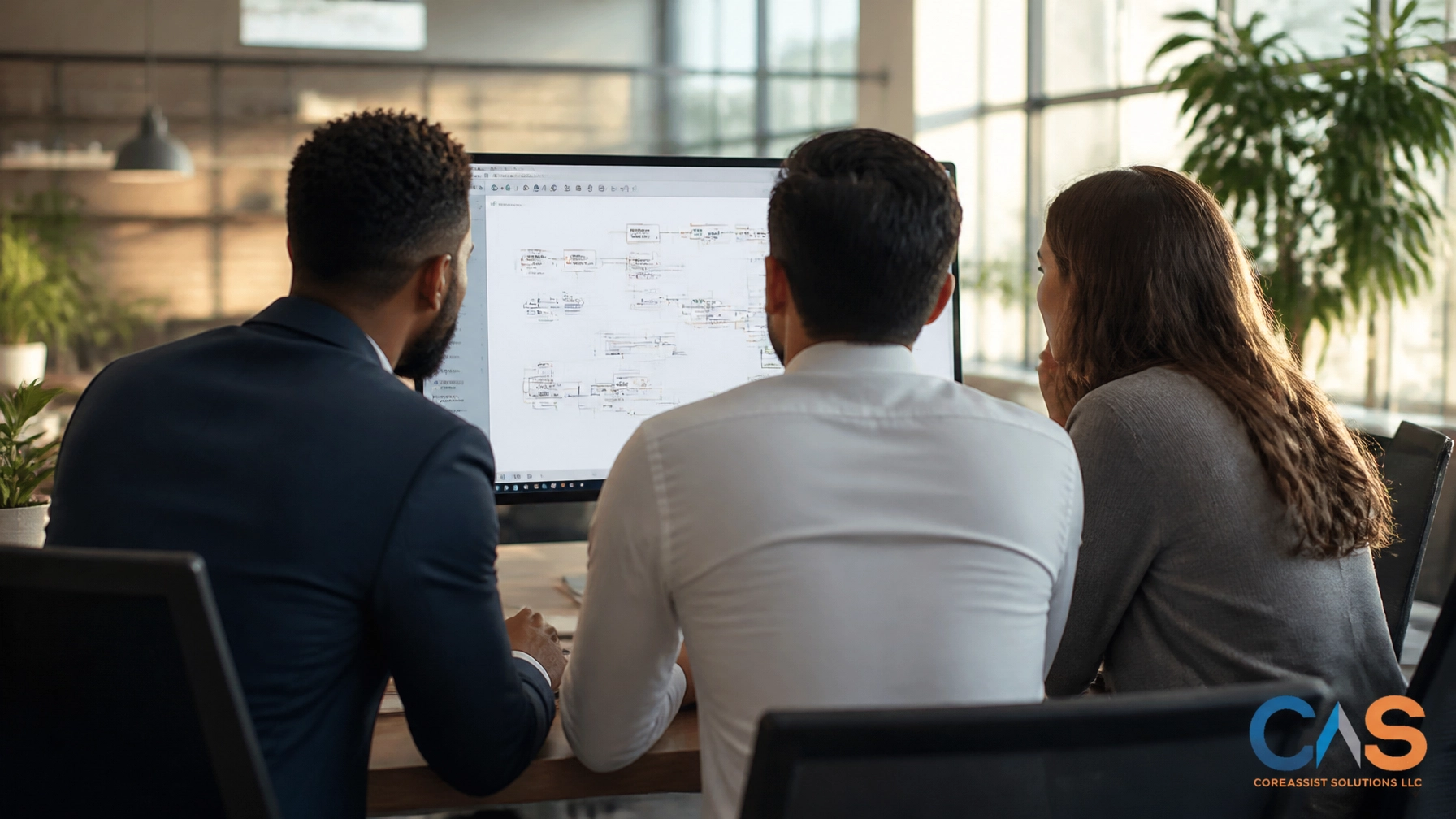 A team reviewing a workflow together on screen